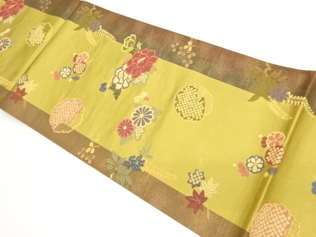 JAPANESE FUKURO OBI / WOVEN FLOWERS & STRIPE